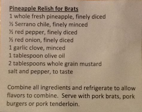 Pineapple relish for brats Millionaire Relish, Hendersons Relish, Vidalia Onion Relish Recipe, Pineapple Brat, Squash Relish Recipe Yellow, Brats Recipes, Relish Recipes, Relish, Red Onion