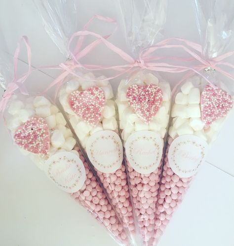 21st Birthday Goodie Bags, Sweet Cones Ideas, Pink Goodie Bags, Bubblegum Candy, Sweetie Cones, Birthday Party Bags, Pink Floral Wreath, Engagement Party Planning, Sweet Cone