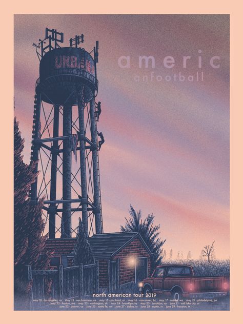 AMERICAN FOOTBALL // 7:04 AM — Suburban Avenger Studios American Football Band, Football Music, Midwest Emo, Punk Poster, Tour Poster, Band Wallpapers, Grand Rapids Michigan, Summer Tour, Football Poster