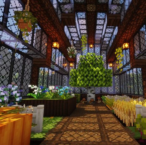 Awesome Greenhouse Greenhouse Minecraft Ideas, Minecraft Greenhouse Ideas, Greenhouse Minecraft, Chalet Minecraft, Minecraft Cool, Minecraft Greenhouse, Interior Minecraft, Construction Minecraft, Rumah Minecraft Sederhana