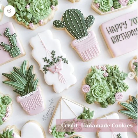 Tropical Cookies, Cookies Spring, Cactus Cookies, Icing Designs, Cactus Birthday, Adorable Food, Cookie Sets, Succulent Cake, Fancy Cupcakes