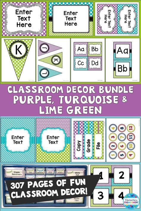 Purple Classroom Decor, Lime Green Decor, Lime Green And Turquoise, Polka Dot Classroom, Word Wall Letters, Student Numbers, Classroom Calendar, Green And Turquoise, Classroom Decor Themes