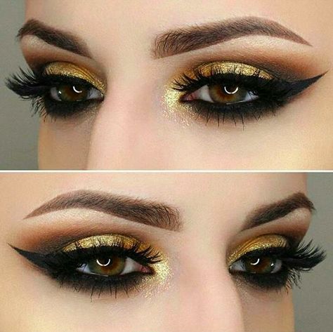 See? Eyeshadow isn’t doing anyone any favors. | 17 Reasons You Should Definitely Never, Ever Wear Makeup Steampunk Makeup Ideas, Bumblebee Makeup, Steampunk Makeup, Fantasy Make-up, Make Up Gold, Hazel Eye Makeup, Yellow Eyeshadow, Natural Eyeshadow, Glitter Eye Makeup