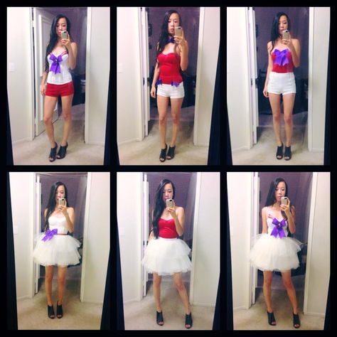 Different outfit combos for Sailor Mars, for my Sailor Moon themed bachelorette party. I ended up going with bottom right (with a few other bells and whistles), but took off the skirt partway through the night to create the look in the top left. Sailor Moon Bachelorette Party, Moon Bachelorette Party, Modern Sailor Moon, Scout Outfit, Sailor Moon Party, Themed Bachelorette Party, Sailor Moon Fashion, Themed Bachelorette, Moon Cosplay