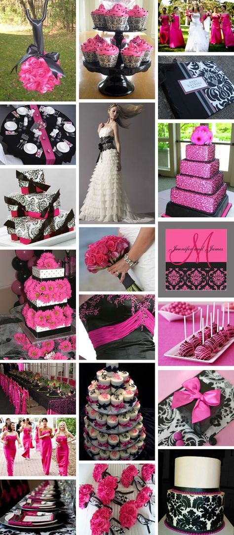 Without the pink with silver in some cases just black and white in others?: Pink And Black Wedding Theme, Wedding Ideas Red, Ideas For Wedding Party, Black Wedding Theme, Pink And Black Wedding, Pink Black Weddings, Fuchsia Wedding, Hot Pink Weddings, Pink Passion