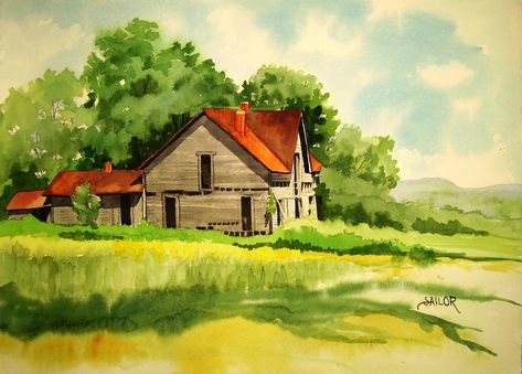 Watercolor Painting Old House Kerala Painting, Landscape Painting Watercolor, Drawing Scenery, Watercolor Scenery, Swans Art, Watercolor Art Landscape, Watercolor Paintings Nature, Drawing Watercolor, Architecture Drawing Art