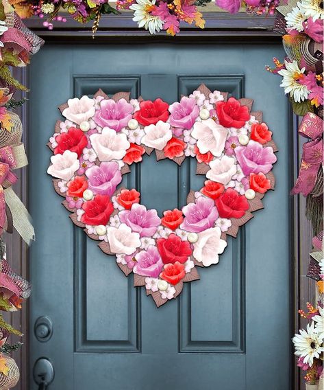 Pink Entryway, Hanging Floral Decor, Wreath Hanging, Wreath Door Hanger, Heart Shaped Wreaths, Grad Party Decorations, Holiday Mantel, Nostalgic Gifts, Hanger Wall