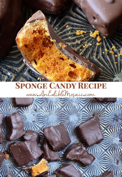 Homemade Chocolate-Covered Sponge Candy combines the crunch and complex sweetness of caramelized sugar candy with chocolate for a delicious treat. Sponge Candy Recipe, Sponge Candy, Paleo Candy, Polish Cookies, Easy Candy Recipes, Homemade Snickers, Candy Recipe, Chocolate Peanut Butter Cups, Candy Recipes Homemade