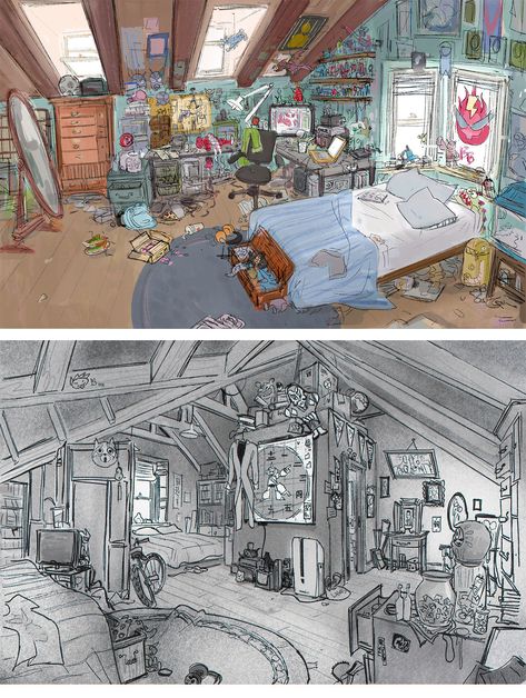 The Art Behind The Magic Bedroom Concept Art, Scott Watanabe, Interior Concept Art, Bg Design, Disney Concept Art, Level Design, Arte Disney, Scene Design, Hero 6