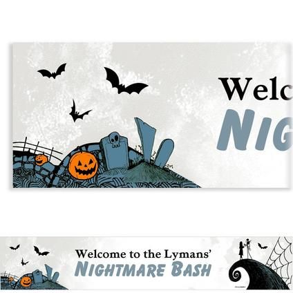 Custom Nightmare Before Christmas Banner Nightmare Before Christmas Banner, Nightmare Before Christmas Party, Halloween Party Bags, Creepy Carnival, Halloween Decorations For Kids, Kid Friendly Halloween, Halloween Balloons, Diy Balloon Decorations, Christmas Banner