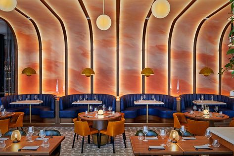 Toronto restaurant just won a major international award for its interior design Dining Room Floor, Desain Pantry, Bar Design Awards, Toronto Restaurants, Dinner Dates, Ceiling Installation, Entertainment District, Patio Interior, Bar Design Restaurant