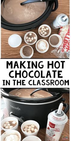 Making Hot Chocolate In The Classroom. #crockpothotchocolate #slowcookerhotchocolate #hotchocolateintheclassroom #kindergarten #firstgrade #polarexpresshotchocolate Making Hot Chocolate, Classroom Christmas Party, Cooking In The Classroom, Crockpot Hot Chocolate, School Christmas Party, Christmas Kindergarten, Winter Preschool, Chocolate Recipe, Hot Chocolate Bars