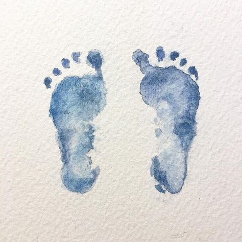 Part of a gift for brand new grandparents. 👶🏻👣❤️ #babyfootprints #commission #watercolorpainting #itsaboy💙 #footprints… | Instagram Foot Print Drawing, Baby Feet Drawing, Footprint Illustration, Baby Watercolor Painting, Walking Illustration, Baby Reflexology, Foot Drawing, Monthly Prompts, Baby Watercolor