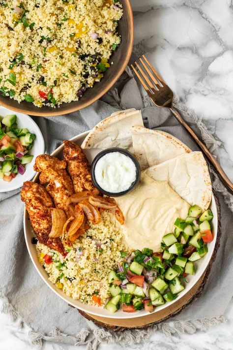 Chicken Shawarma Plate, Shawarma Rice, Simple Cucumber Salad, Salad Homemade, Dinner Board, Mediterranean Couscous, Salad Cucumber, Couscous Recipe, Wls Recipes