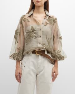 Visual Nav: Brunello Cucinelli [Women's Clothing] Tops Organza Tops, Silk Chiffon Blouse, Embellished Shirt, Embellished Blouse, Trendy Fashion Tops, Stylish Dress Designs, Chiffon Shirt, Chiffon Blouse, Silk Chiffon