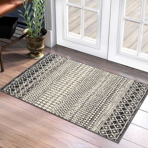 Nailttos Moroccan Area Rug, 2x3 Black Distressed Entryway Rug Non-Slip Small Rug, Soft Low-Pile Washable Indoor Door Mat Floor Carpet for Entrance Bedroom Kitchen Bathroom Distressed Doors, Kitchen Rugs Washable, Kitchen Area Rugs, Geometric Floor, Entryway Mats, Indoor Door, Indoor Door Mats, Indoor Doors, Chic Rug