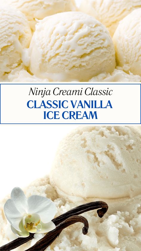 Ninja Creami Classic Vanilla Ice Cream - Oneiric Home Ninja Creami Ice Cream Base, Ninja Creami Vanilla Base, Ninja Creami Vanilla Ice Cream Recipe, Ninja Creami Ice Cream Recipe, Ninja Creami Vanilla Ice Cream, Creami Ninja Recipe, Ninja Creami Ice Cream Recipes, Cheesecake Ice Cream Recipe, Ninja Creamy