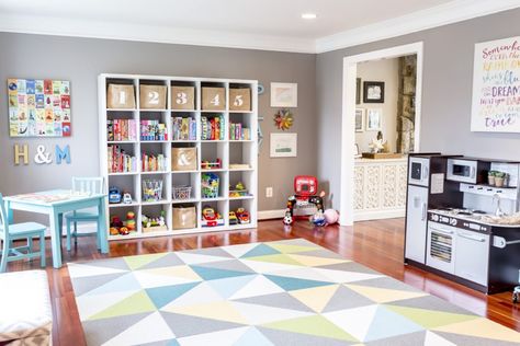 Stylish Playroom, Modern Playroom, Childrens Rooms, Diy Playroom, Colorful Playroom, Basement Playroom, Girls Playroom, Toddler Playroom, Playroom Storage