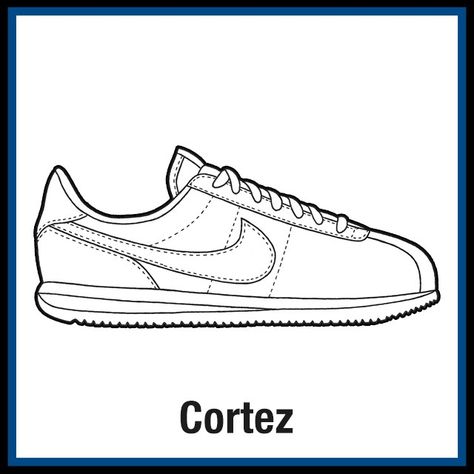 Nike - KicksArt Nike Cortez Drawing, Shoe History, Shoes Template, Shoe Template, Sneakers Drawing, Akali League Of Legends, Aztec Tattoo, Tatuaje A Color, Flat Sketches