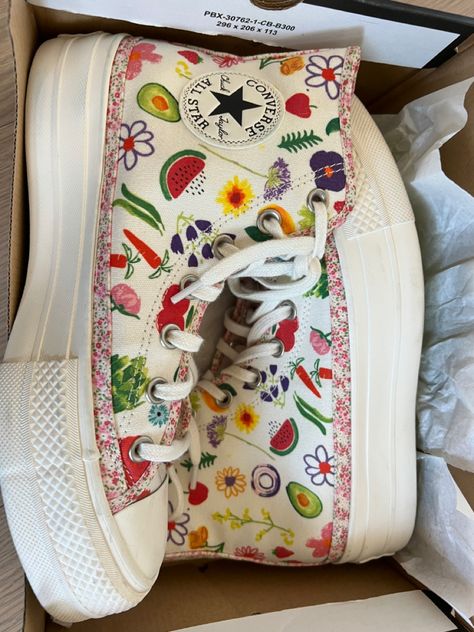 floral, fruit, converse, aesthetic, shoes, cute shoes, summer shoes, spring, spring fits Teacher Fits, Embroidered Converse, Cute Converse, Shoe Wishlist, New Converse, Embroidered Shoes, Fire Fits, Shoe Inspo, Aesthetic Shoes