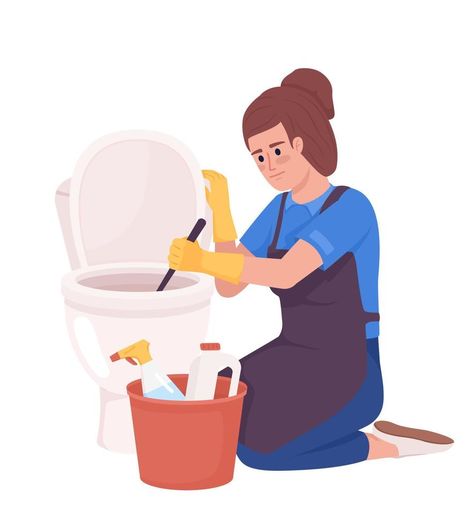 Residential housekeeper cleaning toilet semi flat color vector character. Bathroom. Editable figure. Full body person on white. Simple cartoon style illustration for web graphic design and animation Character Bathroom, Cleaning Cartoon, Cleaning Drawing, Toilet Drawing, Toilet Cartoon, Bathroom Illustration, Bathroom Drawing, Toilet Pictures, Bathroom Cartoon