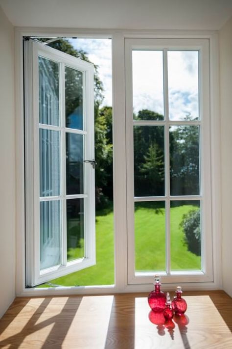 Traditional Authentic Timber Windows Modern Windows And Doors, Upvc French Doors, Window Exterior, Pintu Interior, Upvc Door, French Window, House Window Design, Sliding French Doors, Victorian Home Interior