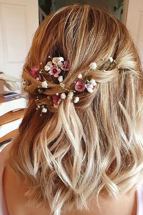 Hair With Flowers In It, Floral Bridal Party, Hair With Flowers, Romantic Braid, Bridal Party Hair, Vintage Waves, Boho Twists, Bridal Hair Inspiration, Bridal Hairstyle