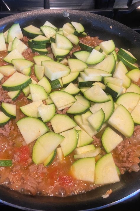 fresh zucchini from my Stuffed Zucchini Recipes Beef, Ground Beef Zucchini Recipes, Beef And Zucchini Recipes, Ground Beef And Zucchini, Mushroom Zucchini Recipe, Beef And Zucchini, Zucchini Skillet, Fresh Zucchini, Easy Skillet Meals