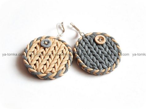 knitted clay Knot Polymer Clay Earrings, Braided Polymer Clay Earrings, Knit Clay Earrings, Sweater Knit Polymer Clay Earrings, Knitted Clay Earring, Polymer Inspiration, Polymer Clay Animals, Polymer Crafts, Polymer Clay Jewelry Diy