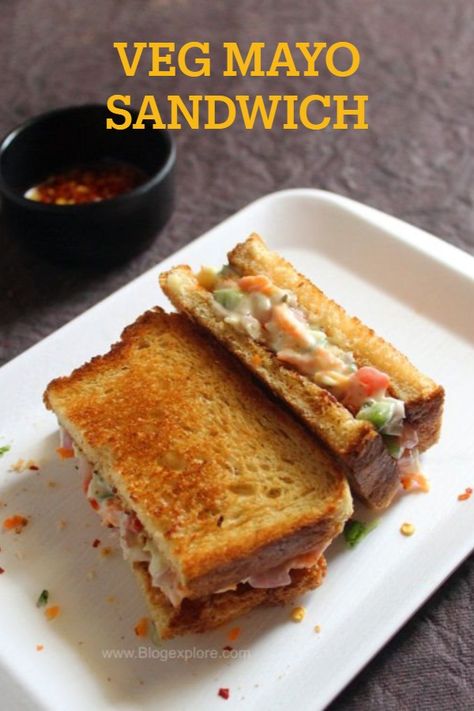 veg mayo sandwich - an easy sandwich recipe that has creamy mayo with loads of vegetables for a quick snack or breakfast. Mayonnaise Sandwich Recipe, Boil Sweet Corn, Mayonnaise Sandwich, Cheesy Sandwich, Sandwich Easy, Khana Khazana, Mayo Sandwich, Veg Sandwich, Easy Sandwich