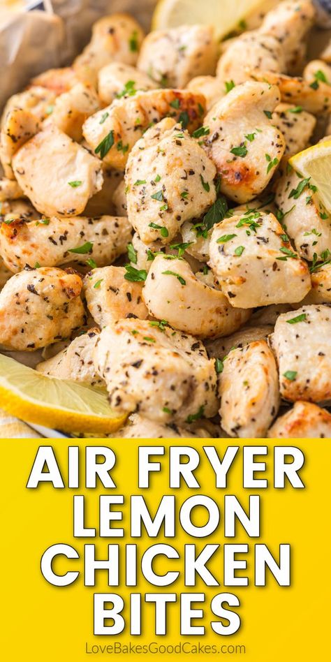 Air Fryer Lemon Chicken Bites recipe Lemon Chicken Bites, Air Fryer Lemon Chicken, Chicken Bites Recipes, Air Fryer Oven Recipes, Air Fry Recipes, Air Fryer Recipes Chicken, Air Fryer Dinner Recipes, Air Fryer Healthy, Chicken Bites