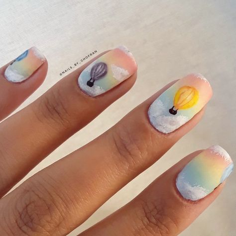 Rainbow gradient nailart rainbow nails hotair balloon Hot Air Balloon Nails, Balloon Nails, Rainbow Gradient, Rainbow Nails, Hot Air Balloon, Air Balloon, How To Do Nails, Hot Air, Pretty Nails