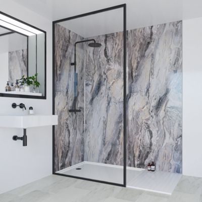 Multipanel Classic Bathroom Wall Panel Square Edged Cappuccino Stone | City Plumbing Supplies Classic Wall Panel, Waterproof Wall Panels, Stone Wall Panels, Bathroom Paneling, Bathroom Wall Panels, Shower Wall Panels, Stone Bathroom, Classic Bathroom, Corner Shower