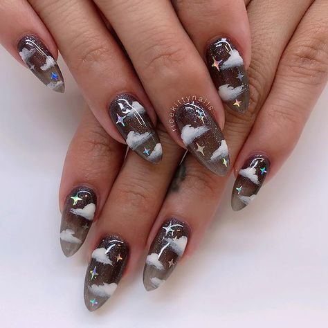 Cloud Nail Art, Tragically Beautiful, Cloud Nails, Nails Designs Ideas, Image Nails, Nails Art Ideas, Sky Nails, Moon Nails, Bright Nails