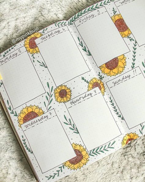 Follow my instagram @mypinkbujo !<3  #bujo #bulletjournal #bujoinspiration #bujoideas #bulletjournalinspo #bujospread #bulletjournalsummer #bulletjournalidea #habittracker #bujoweeklyspread #bulletjournalweekly #aesthetic #sunflower Flower Bullet Journal, Aesthetic Sunflower, Bullet Journal Lists, Bujo Weekly Spread, Sunflower Theme, Bujo Doodles, Journal Weekly, Bullet Journal Set Up, Bullet Journal Ideas Templates