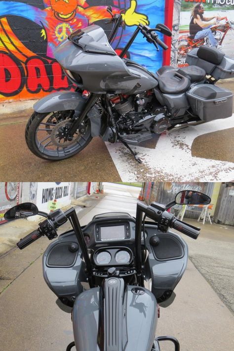 2018 FLTRXSE Road Glide CVO with only 980 MILES!!!! 117ci M8, 6 Speed, Dynajet Power Vision Tuner, Battle Ship Gray, Matching Tour Pack, Krome Werks True Duals and 16" Apes. All 2019 CVO models boast the largest, most powerful stock engine ever offered by Harley-Davidson: a 117ci (1,923cc) Twin-Cooled Milwaukee-Eight with special cam timing and a claimed 125 lb-ft of torque—10 percent more than the standard 107ci engine on Touring models. Setting the CVO 117 apart from other Harley V-twins Road King Harley Davidson, Harley Fatboy, Street Glide Harley, Cvo Road Glide, Harley Davidson Cvo, Road Glide Custom, Nardo Grey, Road Glide Special, Harley Davidson Fatboy