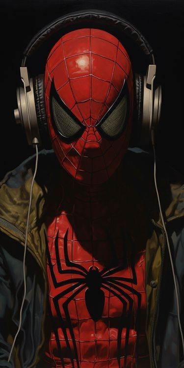 Spider Man Listening To Music, Spiderman Music, Man Listening To Music, Listening To Music With Headphones, Wallpaper Spider Man, Music With Headphones, Spiderman 2002, Spider Illustration, Spiderman Drawing