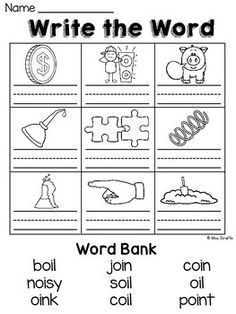 Oi Words Worksheet, Oi Worksheets, Oi Oy Worksheets, Oy Worksheets, Oi Oy, Back To School Images, Esl Materials, June Activities, 2nd Grade Class