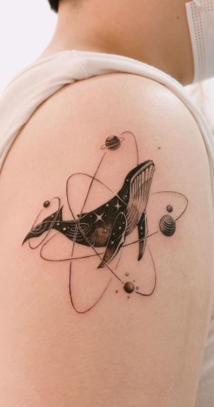 Blue Whale Tattoo Design, Space Whale Tattoo, Wale Tattoos, Blue Whale Tattoo, Tattoo Whale, Humpback Whale Tattoo, Dark Disney Tattoo, Whale Shark Tattoo, Killer Whale Tattoo