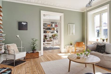 Sage Living Room, Calming Paint Colors, Sage Green Living Room, Tattoo Son, Green Apartment, Calming Spaces, Living Room Designs Small Spaces, Country House Interior, Open Concept Living Room