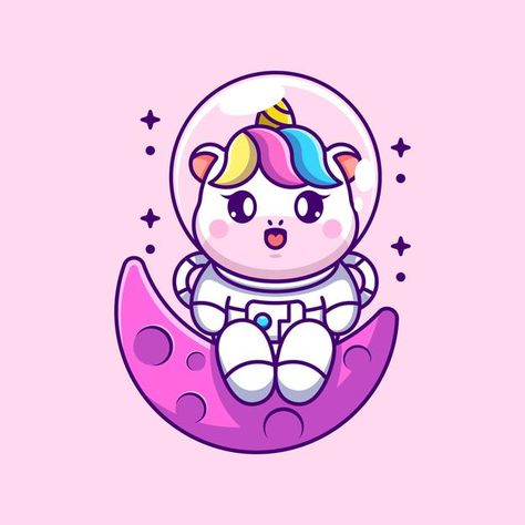 Kawaii Ideas, Kawaii Pics, Unicorn Vector, Sitting On The Moon, Kylie Makeup, Cute Astronaut, On The Moon, Instagram Icons, 4th Birthday