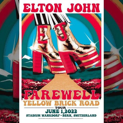 Elton John Tour Poster, 80s Poster, Concert Poster Art, The Farewell, The Yellow Brick Road, Retro Band, Bern Switzerland, Rock Band Posters, Vintage Music Posters