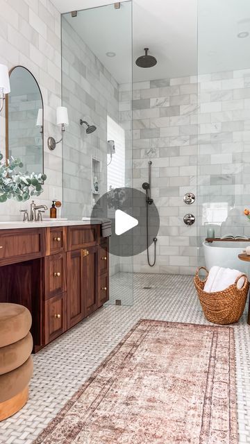 Kim Bui on Instagram: "I love the modern look of a curbless shower. Besides, I am always thinking about the way I use a space and how that will change over time. The easy entry is great as I get older or when my parents come to visit. For a smaller bathroom like our daughter’s, it definitely made the space feel larger. #bathroomideas #bathroomdesign #curblessshower #homerenovation #interiordesign #bathroomremodel #designtips" Curbless Shower Ideas, Hill Country Homes, Construction Ideas, Hobbit House, Country Homes, Basement Bathroom, Design Hack, Bathroom Redo, Laundry In Bathroom