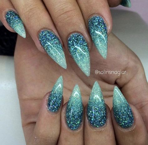 Pinterest: @Angelic_Vanity Mermaid Nail Art, Glitter Stilettos, Glitter Manicure, Green Nail, Mermaid Nails, Super Nails, Nails Polish, Cool Nail Designs, Fancy Nails