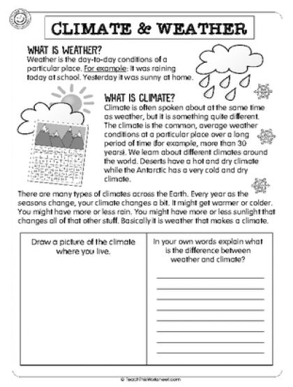 Weather And Climate Worksheets Weather Vs Climate, Climate Activities, What Is Climate, Teaching Weather, Climate And Weather, Weather Lessons, Weather Worksheets, Weather Science, Geography Activities