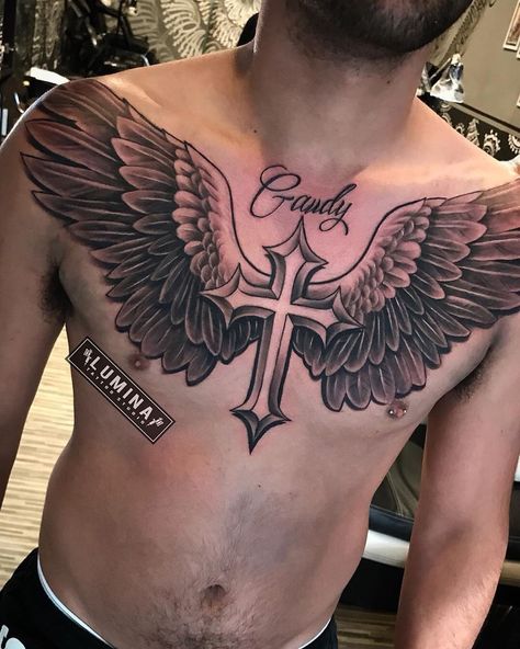 Wings On Chest Tattoo, Eagle Chest Tattoo Men, Lion Chest Tattoo Men, Anchor Chest Tattoo, Cross And Wings Tattoo, Male Chest Tattoos, Chest Tattoo Wings, Chest Tattoo Quotes, Back Tattoos For Guys Upper