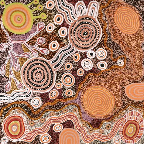 Please enjoy Tjaruwa Carolyn Dunn's Piltati Tjukurpa🙂 The Piltati Tjukurpa belongs to the ranges in far northern South Australia. It tells of two women with their piti munu wana (collecting bowls and digging sticks), who set out hunting and gradually draw further and further away from home. They dig burrow after burrow hoping to find small game. Their husbands follow them and transform into Wanampi, water snakes, to lie in wait for their wives in the water hole known as Piltati. When the wom... Aboriginal Art Symbols, Aboriginal Art Dot Painting, Indigenous Australian Art, Aboriginal Painting, Art Centre, Aboriginal Artwork, Desert Painting, Aboriginal Artists, Photo Scrapbook