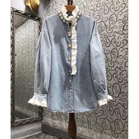 Denim Shirt Women, Pink Velvet Dress, Blue Denim Shirt, Womens Denim Shirt, Embellished Blouse, Blouse Jeans, Elegant Blouses, Spring Shirts, Light Denim