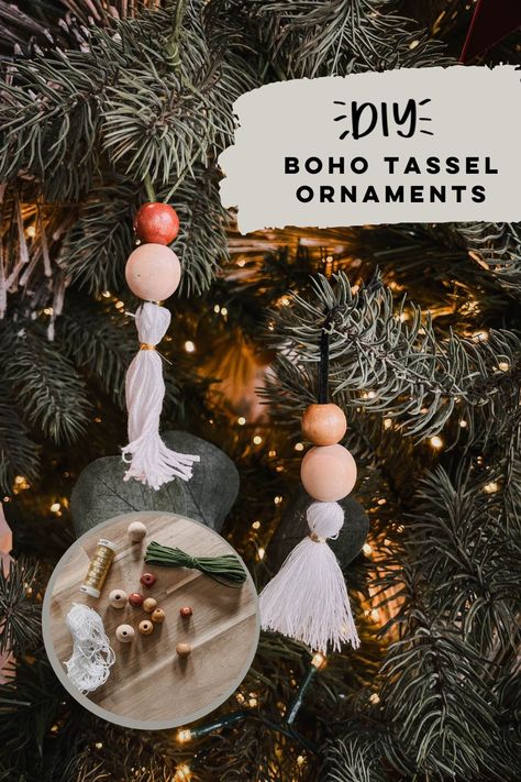 Boho DIY Tassel Ornaments Diy Boho Christmas Ornaments, Diy Boho Christmas Decor, Diy Boho Christmas, Boho Christmas Ornaments, Tassel Ornaments, Southwest Christmas, Boho Ornaments, Tassel Ornament, Boho Christmas Decor