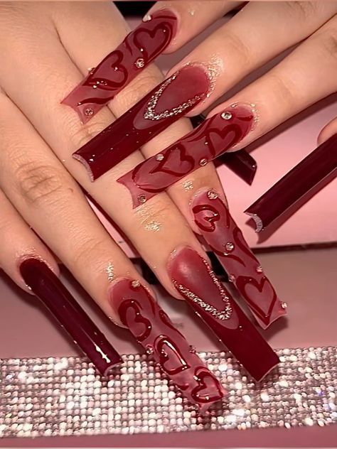 Red Acrylic Nails, Grunge Nails, Girly Acrylic Nails, Long Acrylic Nails Coffin, Acrylic Nails Coffin Pink, Unique Acrylic Nails, Bling Acrylic Nails, Pink Acrylic Nails, Square Acrylic Nails